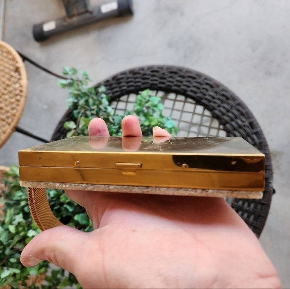 1950s Vintage CONFETTI Lucite COMPACT Carry Triple Vanity Case Clutch - Picture 5 of 16